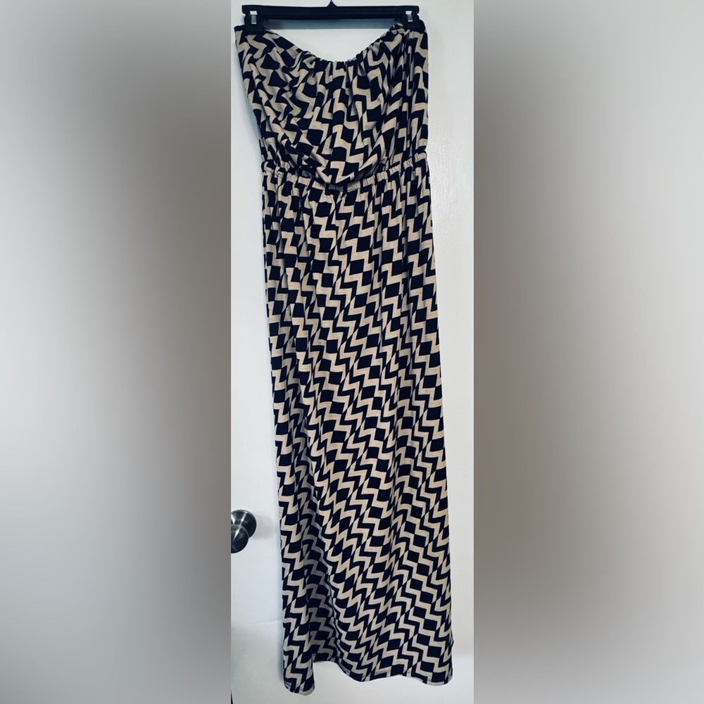 Navy and Cream Patterned Women's maxi dress